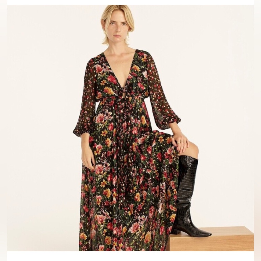 EUC J.Crew Tie-Front Lurex Floral Maxi Dress